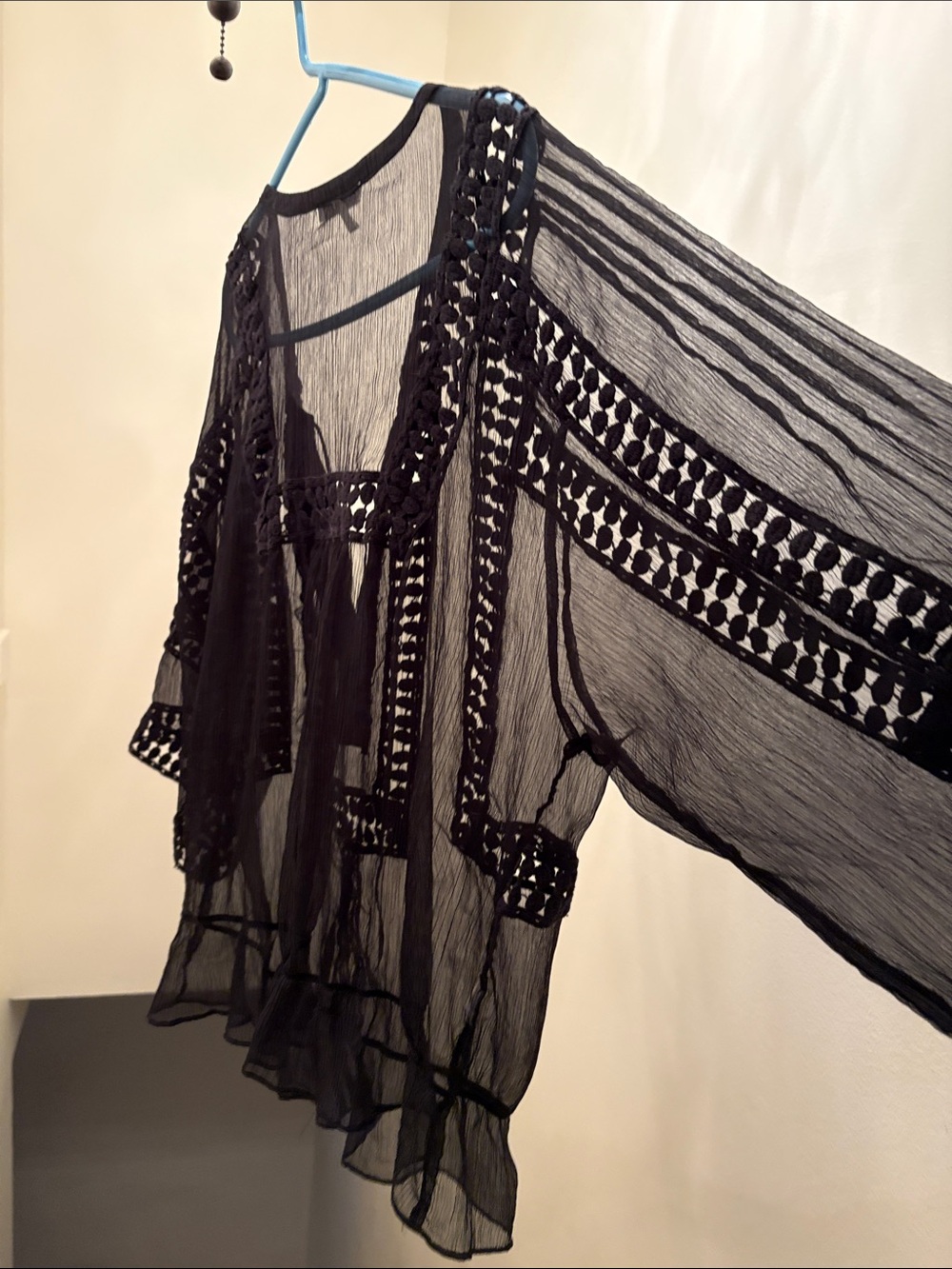 💋Daniel Rainn Black Sheer Crochet-Trim Voile Tunic🔥 - Picture 3 of 5